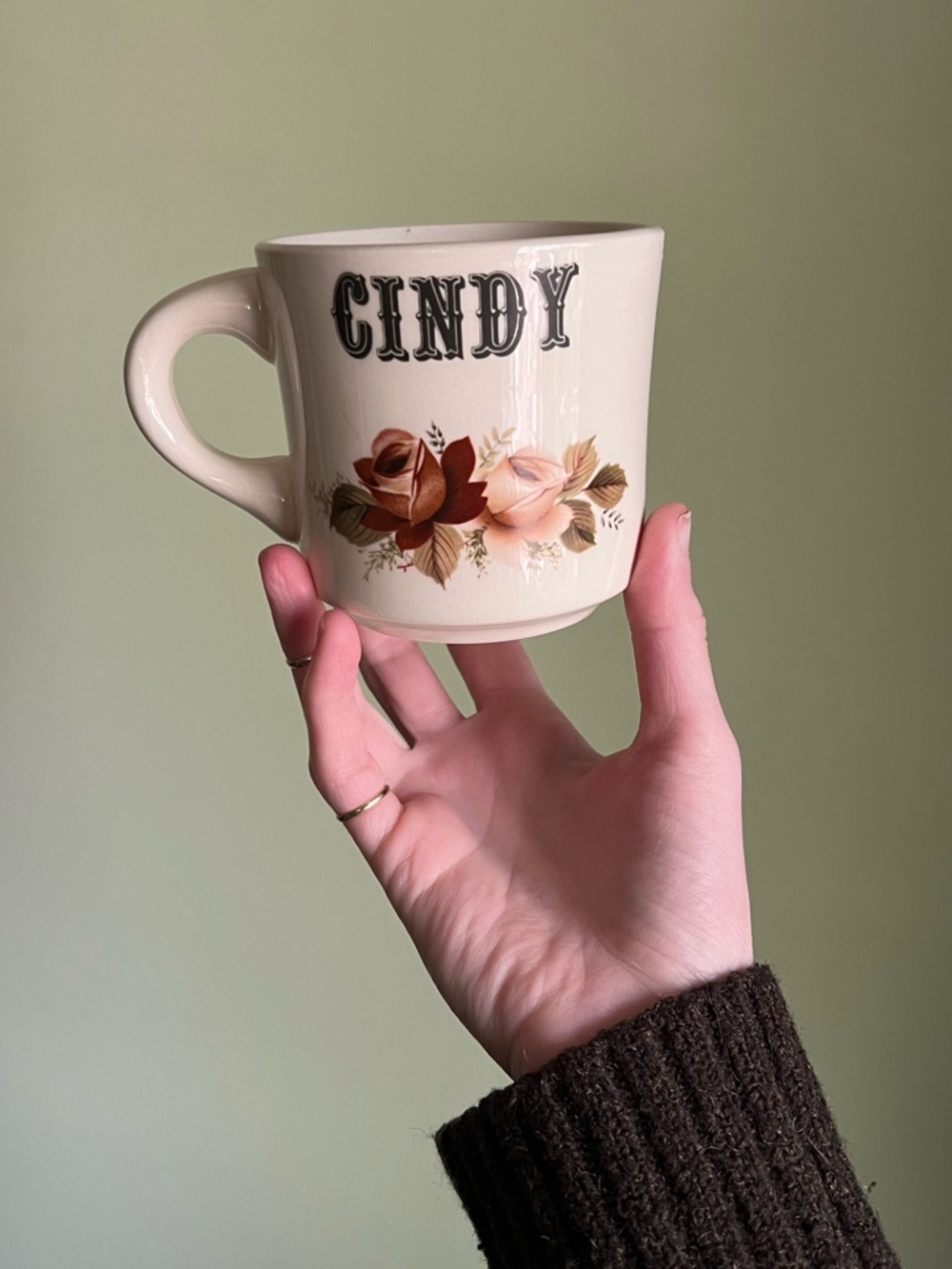 Final Price! Vintage 1970’s Cindy Mug, Retro Floral Coffee Mug, Diner Mug